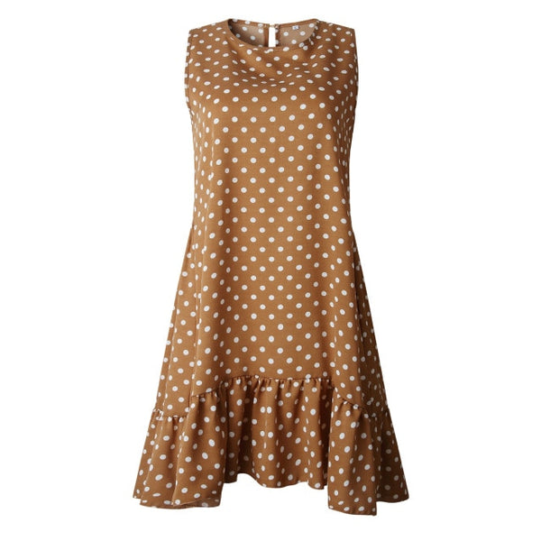 Lossky Women Summer Dress Fashion Polka Dot Dress Sleeveless Beach Mini Dress Casual Printed Short Loose Blue Sundress New 2019