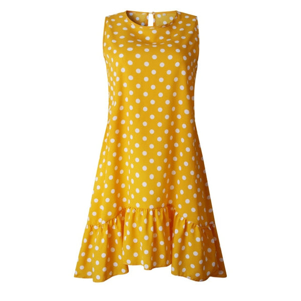Lossky Women Summer Dress Fashion Polka Dot Dress Sleeveless Beach Mini Dress Casual Printed Short Loose Blue Sundress New 2019