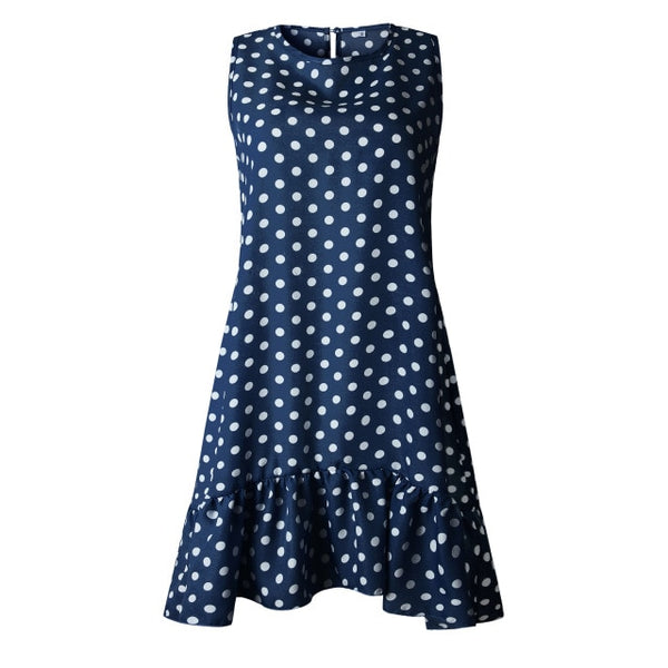 Lossky Women Summer Dress Fashion Polka Dot Dress Sleeveless Beach Mini Dress Casual Printed Short Loose Blue Sundress New 2019