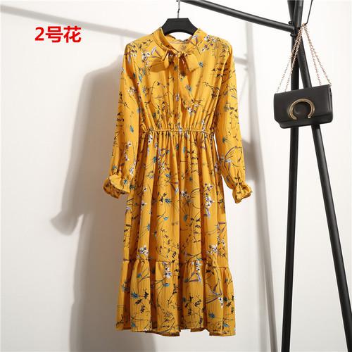 29 Colors Beautiful Fashion Spring Autumn Women Long Sleeve Dress Retro Collar Casual Slim Dresses Floral Printing Chiffon Sexy