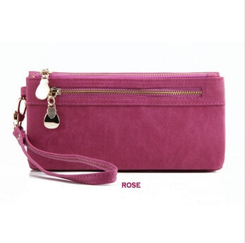 Fashion Women Wallets Dull Polish Leather Wallet Double Zipper Day Clutch Purse Wristlet Portefeuille Handbags Carteira Feminina