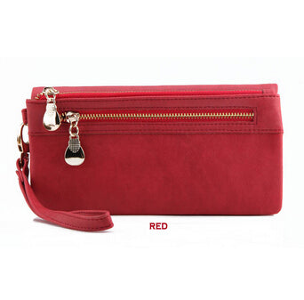 Fashion Women Wallets Dull Polish Leather Wallet Double Zipper Day Clutch Purse Wristlet Portefeuille Handbags Carteira Feminina