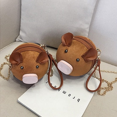 Korean Fashion Suede Women Bag Pig Small Round Bag Chain Female Shoulder Messenger Bag Wrist Bag Party Clutch Coin Purse 2019
