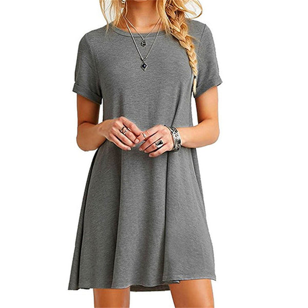 High Quality Fashion Women Black Blue Dress Summer Short Sleeve O-Neck Casual Loose Dress Female Street Plus Size Dress Vestidos