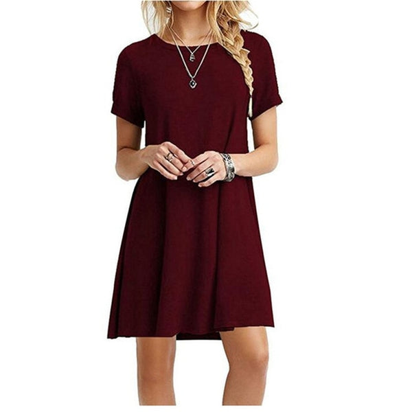 High Quality Fashion Women Black Blue Dress Summer Short Sleeve O-Neck Casual Loose Dress Female Street Plus Size Dress Vestidos