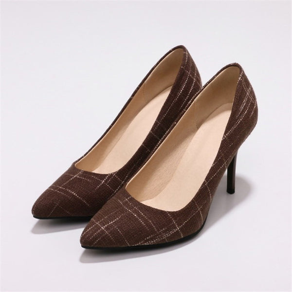 Big Size Women's Shoe 9cm MOC 2 High Heels Pumps Party Shoes For Women Canvas Wedding Shoes chaussure femme