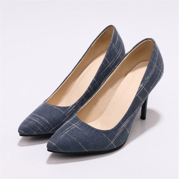 Big Size Women's Shoe 9cm MOC 2 High Heels Pumps Party Shoes For Women Canvas Wedding Shoes chaussure femme