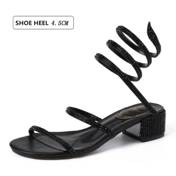 Summer Women Sandals 2019 Fashion Sexy Rhinestone Mid Heel Tied Party Breathable Comfort Shopping Woman Walking Casual Shoes