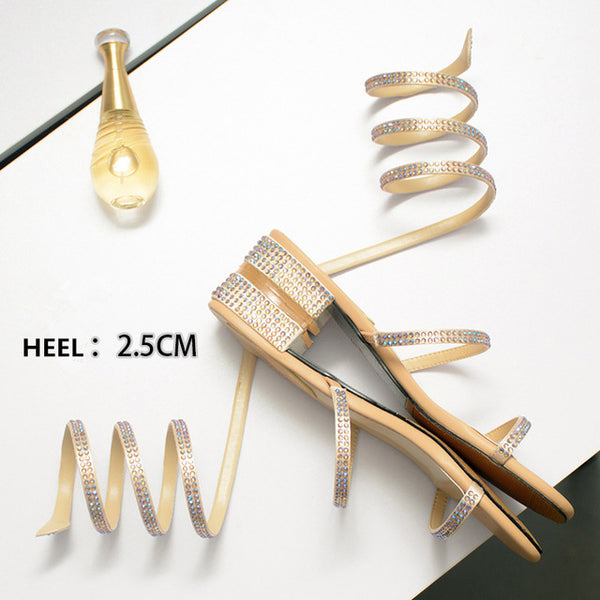 Summer Women Sandals 2019 Fashion Sexy Rhinestone Mid Heel Tied Party Breathable Comfort Shopping Woman Walking Casual Shoes