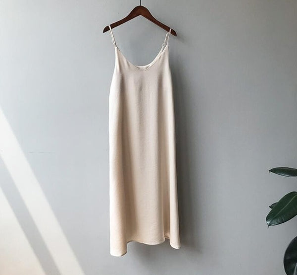 2019 women summer satin dress luxury shiny sundress vintage imitation silk dress korean fashion