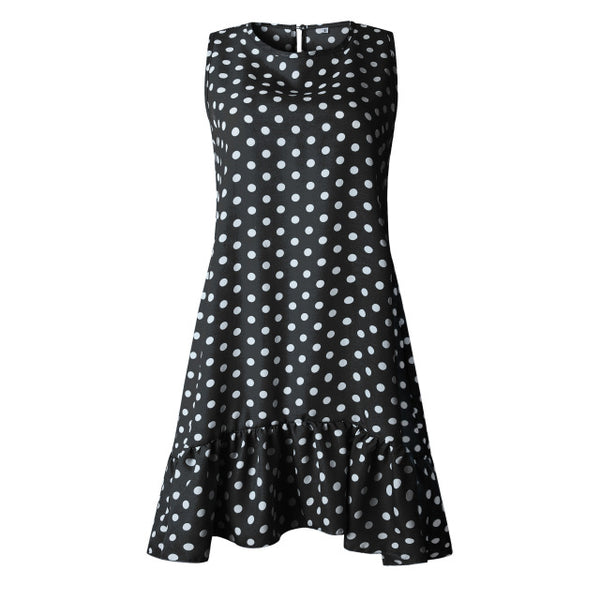 Lossky Women Summer Dress Fashion Polka Dot Dress Sleeveless Beach Mini Dress Casual Printed Short Loose Blue Sundress New 2019