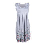 Womens Floral Sundress Knee Length Summer Loose Sleeveless Dresses Floral Print Fashion Beach Dress Summer Womens New PLUS SIZE