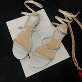 Summer Women Sandals 2019 Fashion Sexy Rhinestone Mid Heel Tied Party Breathable Comfort Shopping Woman Walking Casual Shoes