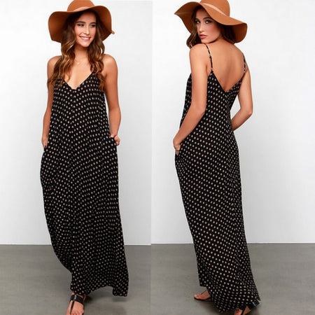 Macheda Fashion Women Solid Spaghetti Straps Backless Sleeveless Sexy Dresses Bottom Length Adjustable Ladies Casual Dress Ne'w