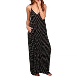 2019 Fashion Women Polka Dot Print V Neck Sleeveless Sundress Loose Maxi Long Beach Bohemian Vintage Dress S to 5XL Summer Dress