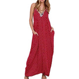 2019 Fashion Women Polka Dot Print V Neck Sleeveless Sundress Loose Maxi Long Beach Bohemian Vintage Dress S to 5XL Summer Dress