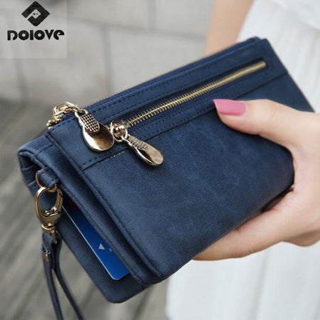 2019 New Fashion Women Wallets Drawstring Nubuck Leather Zipper Wallet Women's Long Design Purse Two Fold More Color Clutch