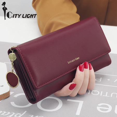 2019 New Fashion Women Wallets Drawstring Nubuck Leather Zipper Wallet Women's Long Design Purse Two Fold More Color Clutch