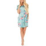 Summer women dresses Fashion O Neck Women Floral Print Mini Dress Summer Short Sleeve Dresses Party Wedding Vestido