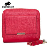 BISON DENIM 100% Leather Women's Purse Zipper Coin Pocket Wallet Card Holder Female Money Bag Small carteira feminina N3276