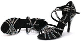 WUXIJIAO Women Party Dance Shoes  Satin Shining rhinestones Soft Bottom Latin Dance Shoes Woman Salsa Dance Shoes heel5CM-10CM