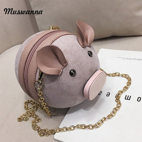 Korean Fashion Suede Women Bag Pig Small Round Bag Chain Female Shoulder Messenger Bag Wrist Bag Party Clutch Coin Purse 2019