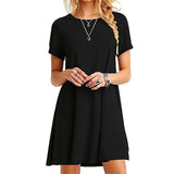 High Quality Fashion Women Black Blue Dress Summer Short Sleeve O-Neck Casual Loose Dress Female Street Plus Size Dress Vestidos