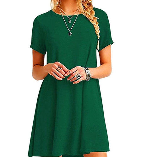 High Quality Fashion Women Black Blue Dress Summer Short Sleeve O-Neck Casual Loose Dress Female Street Plus Size Dress Vestidos