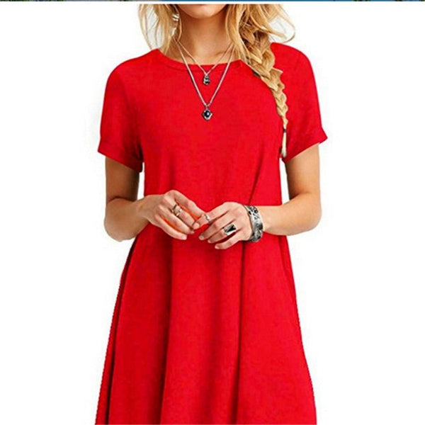 High Quality Fashion Women Black Blue Dress Summer Short Sleeve O-Neck Casual Loose Dress Female Street Plus Size Dress Vestidos