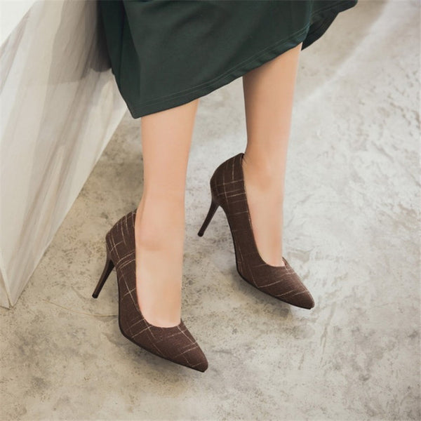 Big Size Women's Shoe 9cm MOC 2 High Heels Pumps Party Shoes For Women Canvas Wedding Shoes chaussure femme