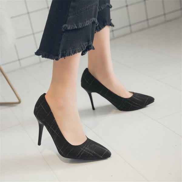 Big Size Women's Shoe 9cm MOC 2 High Heels Pumps Party Shoes For Women Canvas Wedding Shoes chaussure femme