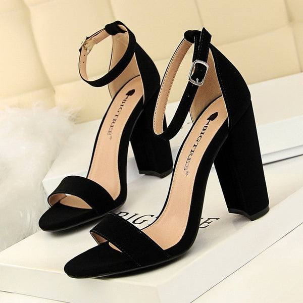 BIGTREE Shoes Women Sandals 2019 Women Shoes Block Heels Women Suede Buckle Party Sandalias Sexy Classic Sandals Ladies Shoes