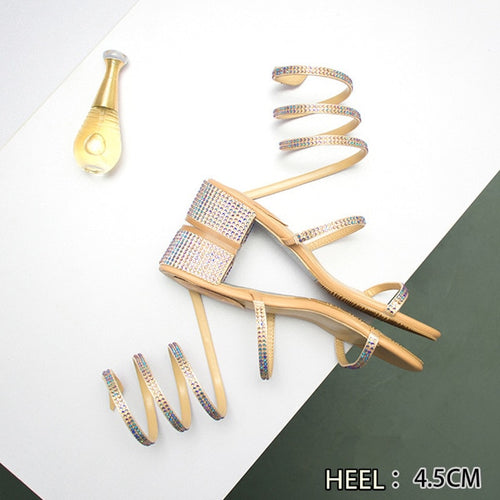 Summer Women Sandals 2019 Fashion Sexy Rhinestone Mid Heel Tied Party Breathable Comfort Shopping Woman Walking Casual Shoes