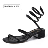 Summer Women Sandals 2019 Fashion Sexy Rhinestone Mid Heel Tied Party Breathable Comfort Shopping Woman Walking Casual Shoes