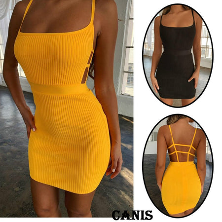 Macheda Fashion Women Solid Spaghetti Straps Backless Sleeveless Sexy Dresses Bottom Length Adjustable Ladies Casual Dress Ne'w