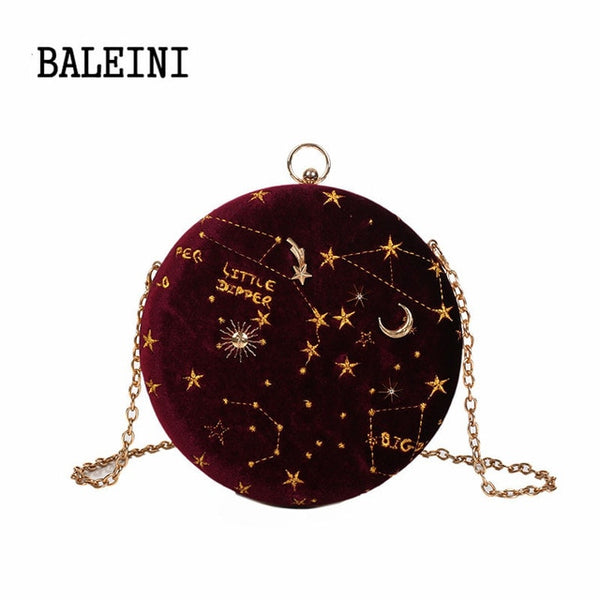 2019Starry sky Circular Fashion Suede Shoulder Bag Chain belt Women's Crossbody Messenger Bags Ladies Purse Female Round Handbag
