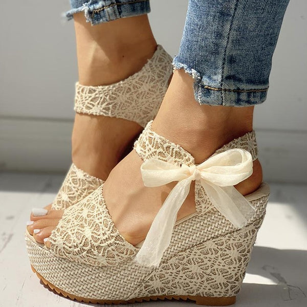 INS Hot Lace Leisure Women Wedges Heeled Women Shoes 2019 Summer Sandals Party Platform High Heels Shoes Woman