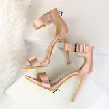 Plus Size 43 Women Classic Satin 11cm High Heels Fetish Silk Sandals Female Gladiator Summer Cheap Shoes Lady Green Sexy Pumps
