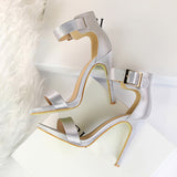 Plus Size 43 Women Classic Satin 11cm High Heels Fetish Silk Sandals Female Gladiator Summer Cheap Shoes Lady Green Sexy Pumps