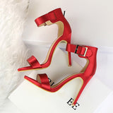 Plus Size 43 Women Classic Satin 11cm High Heels Fetish Silk Sandals Female Gladiator Summer Cheap Shoes Lady Green Sexy Pumps